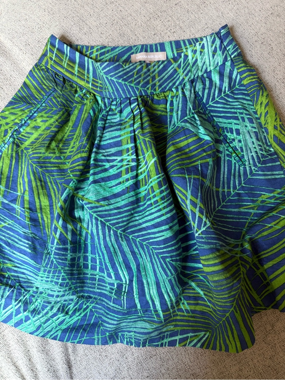 Banana Republic Blue & Green Palm-Print Mini Skirt